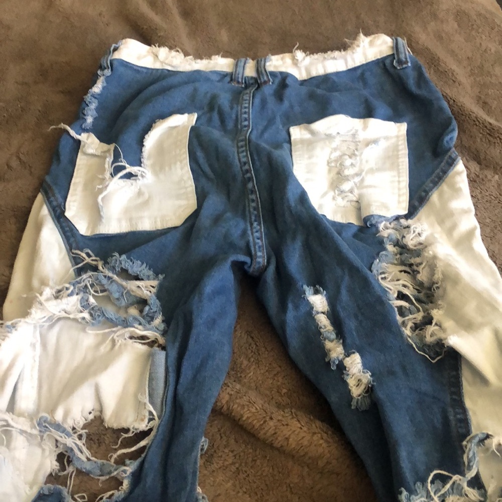 Ripped up jeans 2 tone colored